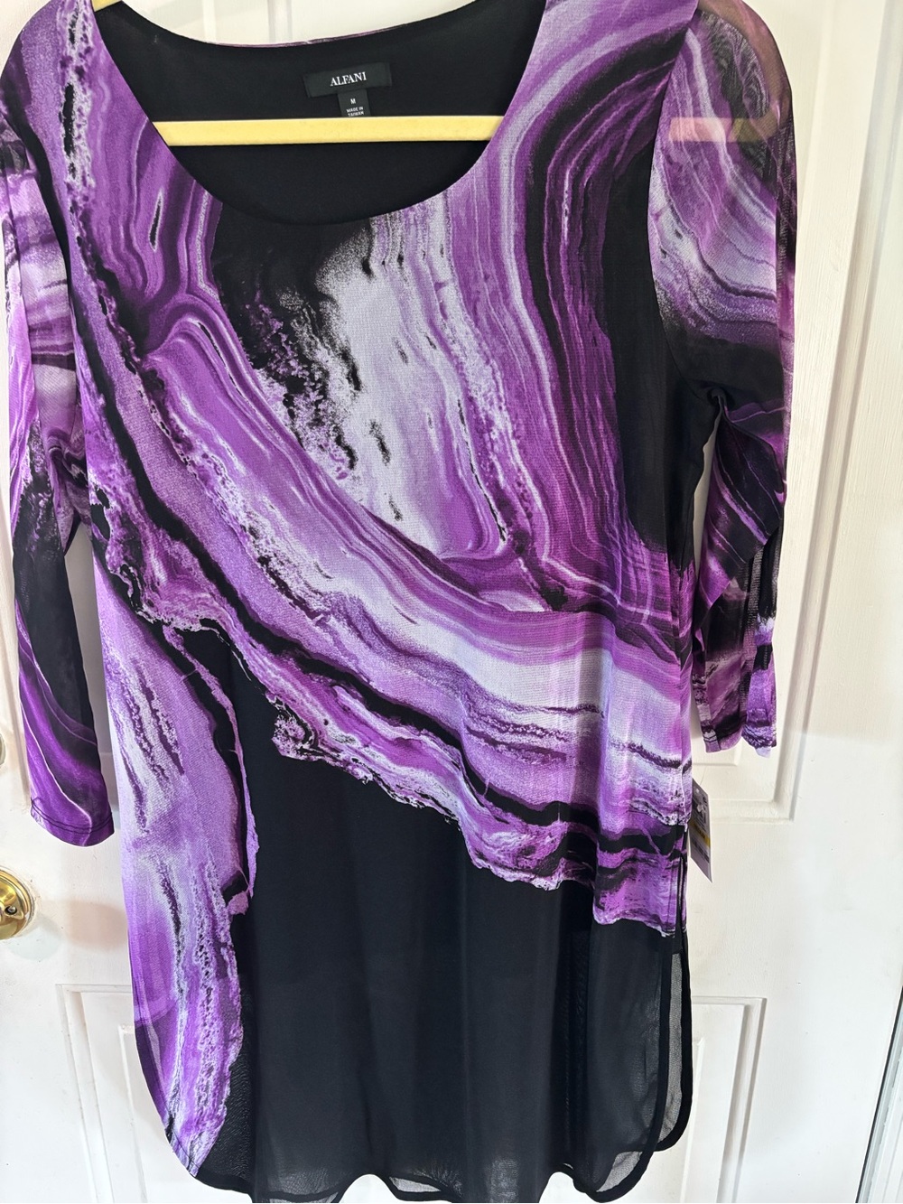 Alfani Purple Marble-Print Scoop Neck Tunic